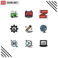 Group of 9 Filledline Flat Colors Signs and Symbols for settings protection public scarf clothes shop Editable Vector Design Elements
