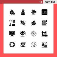Group of 16 Solid Glyphs Signs and Symbols for develop app capture wireframe form Editable Vector Design Elements