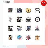 16 User Interface Flat Color Filled Line Pack of modern Signs and Symbols of startup idea photography financial route Editable Creative Vector Design Elements