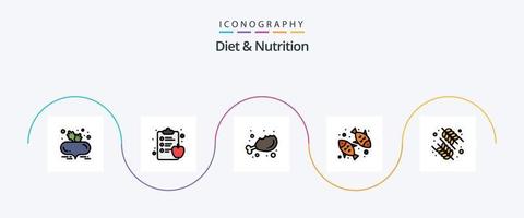 Diet And Nutrition Line Filled Flat 5 Icon Pack Including healthy. diet. diet. nutrition. fish food vector