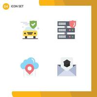 4 Thematic Vector Flat Icons and Editable Symbols of car pin shield secure map Editable Vector Design Elements