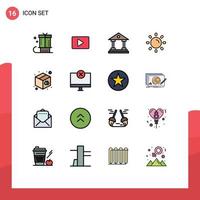 Mobile Interface Flat Color Filled Line Set of 16 Pictograms of box sun player light finance Editable Creative Vector Design Elements