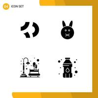 Editable Vector Line Pack of 4 Simple Solid Glyphs of game credits night crypto currency rabbit town Editable Vector Design Elements