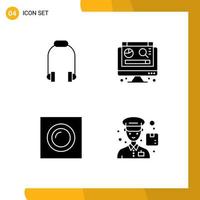 Editable Vector Line Pack of 4 Simple Solid Glyphs of headphone light music graph courier Editable Vector Design Elements