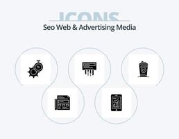 Seo Web And Advertising Media Glyph Icon Pack 5 Icon Design. radio. router. mobile graph. receiver. setting vector