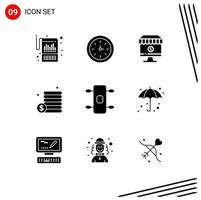 9 Creative Icons Modern Signs and Symbols of longboard coins tool cash e Editable Vector Design Elements