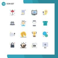 Flat Color Pack of 16 Universal Symbols of hat knowledge computer boosting boosting Editable Pack of Creative Vector Design Elements