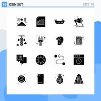 Pack of 16 Modern Solid Glyphs Signs and Symbols for Web Print Media such as bullhorn loudspeaker boat announcement marketing Editable Vector Design Elements