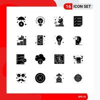 Mobile Interface Solid Glyph Set of 16 Pictograms of chart analytics telecommunication report document Editable Vector Design Elements