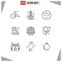 Mobile Interface Outline Set of 9 Pictograms of cake baked target safety boots Editable Vector Design Elements