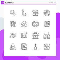 Universal Icon Symbols Group of 16 Modern Outlines of fast food can office report diagram Editable Vector Design Elements