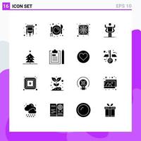 Mobile Interface Solid Glyph Set of 16 Pictograms of clipboard christmas cooler tree multitask Editable Vector Design Elements