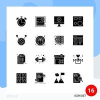 Editable Vector Line Pack of 16 Simple Solid Glyphs of award products display plate devices Editable Vector Design Elements