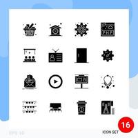 Pack of 16 creative Solid Glyphs of video program clock php settings Editable Vector Design Elements