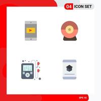 Group of 4 Modern Flat Icons Set for application player video security e Editable Vector Design Elements