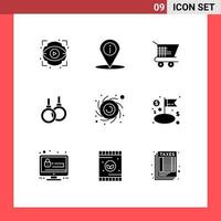 Group of 9 Solid Glyphs Signs and Symbols for planet astronomy cart healthcare ring Editable Vector Design Elements