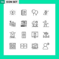 16 User Interface Outline Pack of modern Signs and Symbols of repair keyboard baloons key recording Editable Vector Design Elements