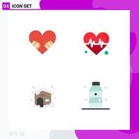 Universal Icon Symbols Group of 4 Modern Flat Icons of heart cloudy pulse science drink Editable Vector Design Elements