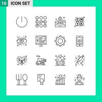 16 Universal Outline Signs Symbols of eye health printing rocket color spaceship Editable Vector Design Elements