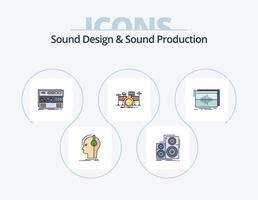 el diseño de sonido y la línea de producción de sonido llenaron el paquete de iconos 5 diseño de iconos. mezcla. audio. digital. estudio. mezclador vector