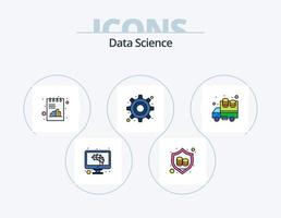 paquete de iconos llenos de línea de ciencia de datos 5 diseño de iconos. tarta. gráfico. armario. herramientas de negocios. engranaje vector