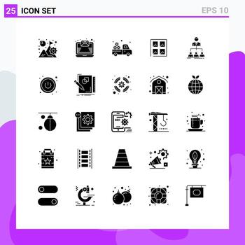 Pack of 25 Modern Solid Glyphs Signs and Symbols for Web Print Media such as organization team carrier building window Editable Vector Design Elements