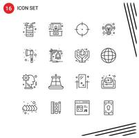 Modern Set of 16 Outlines and symbols such as alarm hatchet goal axe marketing Editable Vector Design Elements