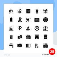 25 Universal Solid Glyphs Set for Web and Mobile Applications night date education protein fitness Editable Vector Design Elements