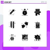 Mobile Interface Solid Glyph Set of 9 Pictograms of line creative timer pin food Editable Vector Design Elements