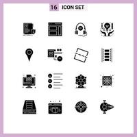 Set of 16 Commercial Solid Glyphs pack for creative art sidebar idea language course Editable Vector Design Elements