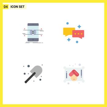 Set of 4 Modern UI Icons Symbols Signs for api digging phone chatting garden Editable Vector Design Elements