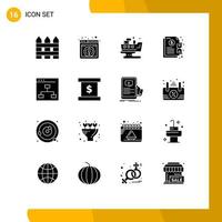 Modern Set of 16 Solid Glyphs Pictograph of browser notification leaked invoice contract Editable Vector Design Elements