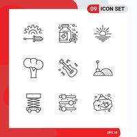 Modern Set of 9 Outlines Pictograph of instrument vegetables sun organic broccoli Editable Vector Design Elements