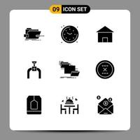 Pictogram Set of 9 Simple Solid Glyphs of line pipe watch pipeline house Editable Vector Design Elements