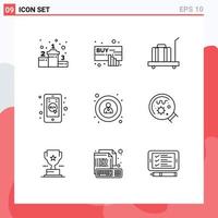 Set of 9 Modern UI Icons Symbols Signs for user interface luggage mobile shop commerce Editable Vector Design Elements