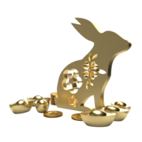 The gold rabbit and Chinese money png image