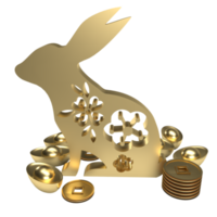 The gold rabbit and Chinese money png image