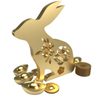 The gold rabbit and Chinese money png image