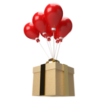 a caixa de presente dourada e o balão vermelho png