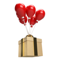 The gold gift box and red balloon png image