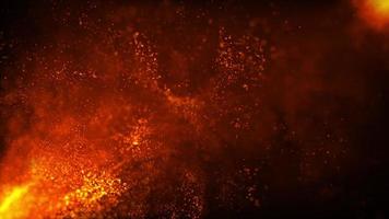 Abstract orange fire particles with smoke cloud  background video