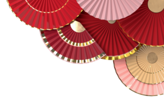 Paper fan chinese new year decoration. Oriental Asian style concept of Happy Chinese New Year festival background. 3D rendering png