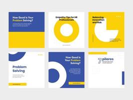 Set of yellow blue object square banner and social media post template vector