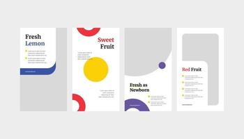 Set of fresh fruit standee roll-up banner and social media story template vector