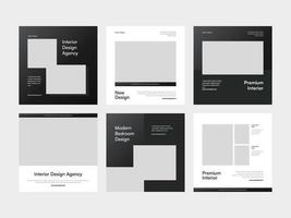 Set of premium interior design agency square banner and social media post template vector