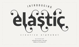 tipografía elegante fuente serif clásica decorativa vintage retro. Letras y números del alfabeto elegantes de lujo elástico. vector