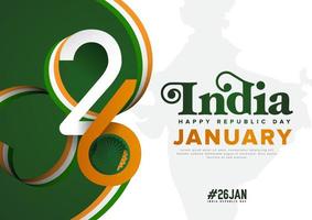 día de la república india 26 de enero ilustración creativa con cinta, bandera, mapa, rueda para el fondo, tarjeta de saludo, pancarta vector