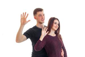 smiling young guy with a girl holding hands at the top with the Palms photo