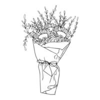 Bouquet. Hand-drawn vector line-art illustration. One Line style drawing. Vector ESP10