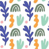 Seamless vector pattern with abstract matisse style shapes. Hand drawn cutout silhouettes of branches, blobs, corals. Contemporary doodle art background